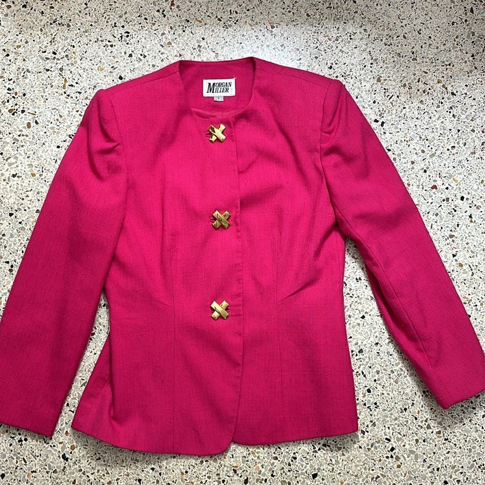 Morgan Miller hot Barbie pink gold X button blazer jacket medium 8 - Picture 2 of 10